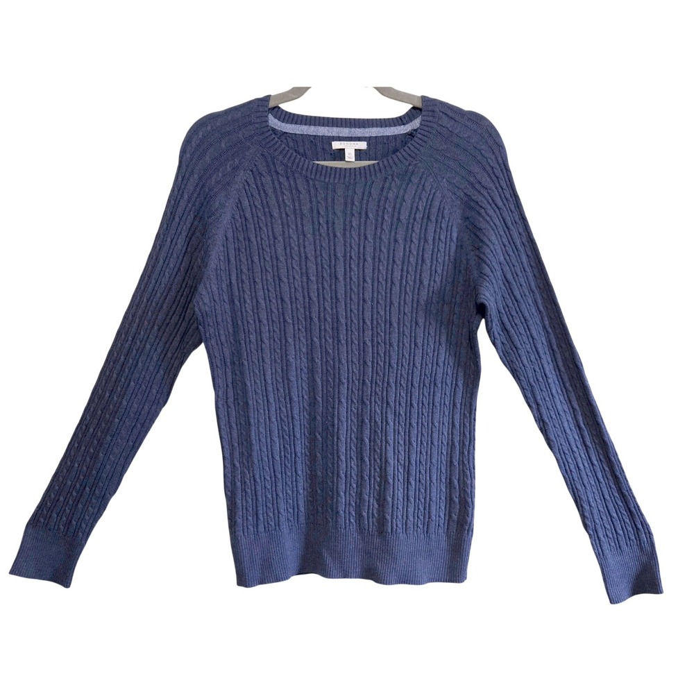 Sonoma Cozy Classic Navy Blue Cotton Cable Knit Crewneck Sweater Womens XL NWT